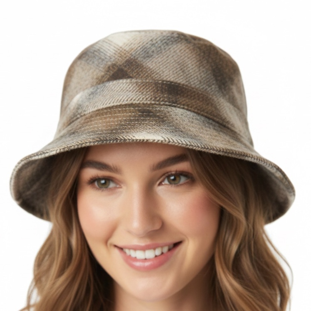 American Eagle Reversible Plaid‎ Bucket Hat One Size Neutral Check Hat